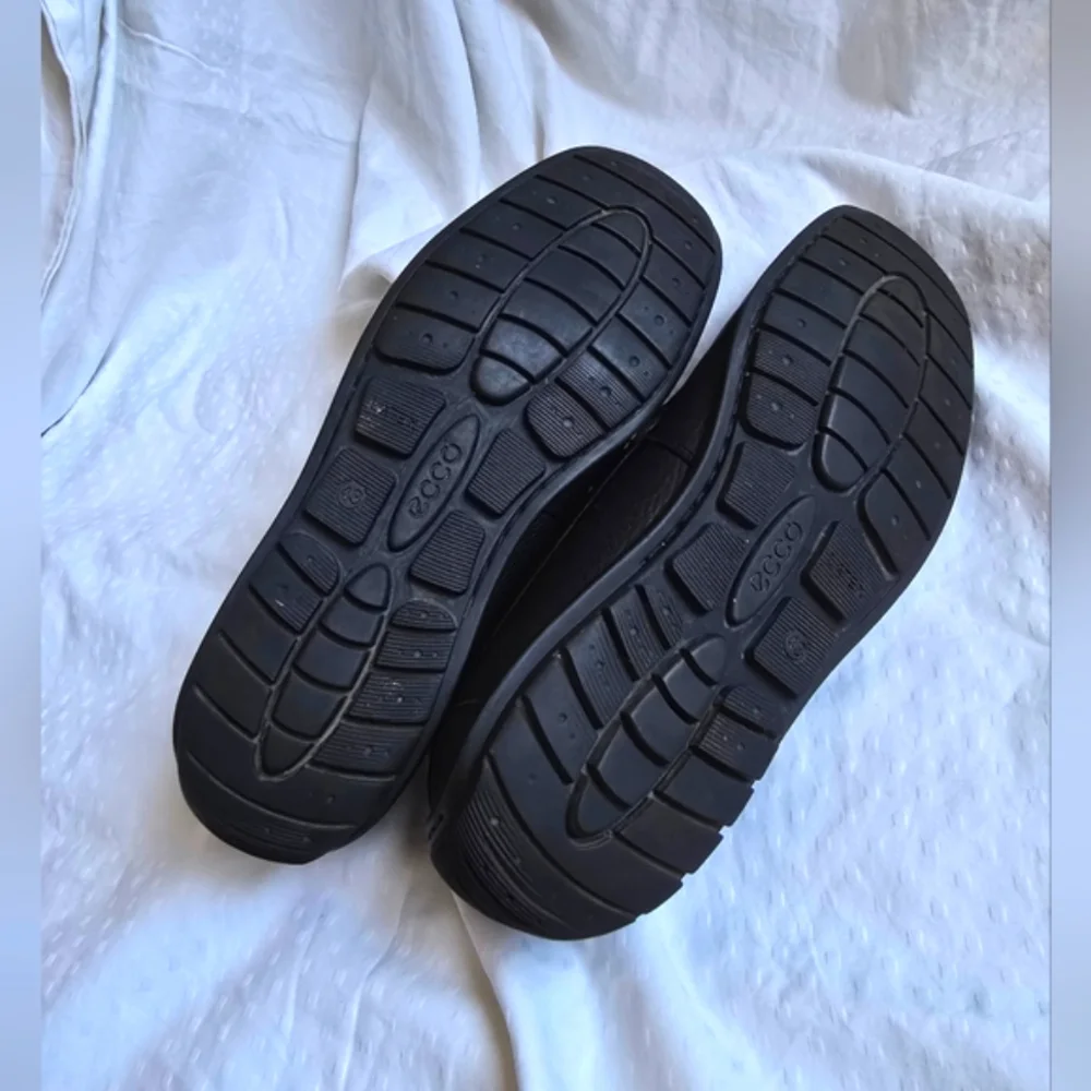 Ecco Sz 43 Mens Black Pebbled Leather Slip-On Comfort Moccasin Moc Driving Shoes